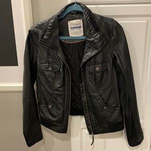 Black Faux Leather Garage Jacket Large